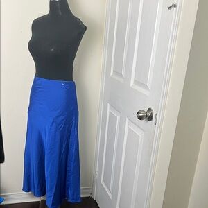Vintage Rich Satin Blue Midi Slip Skirt
